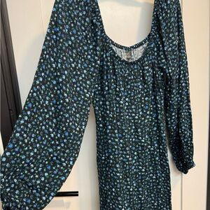 Wild Fable Black and Blue Floral Peasant Maxi Dress